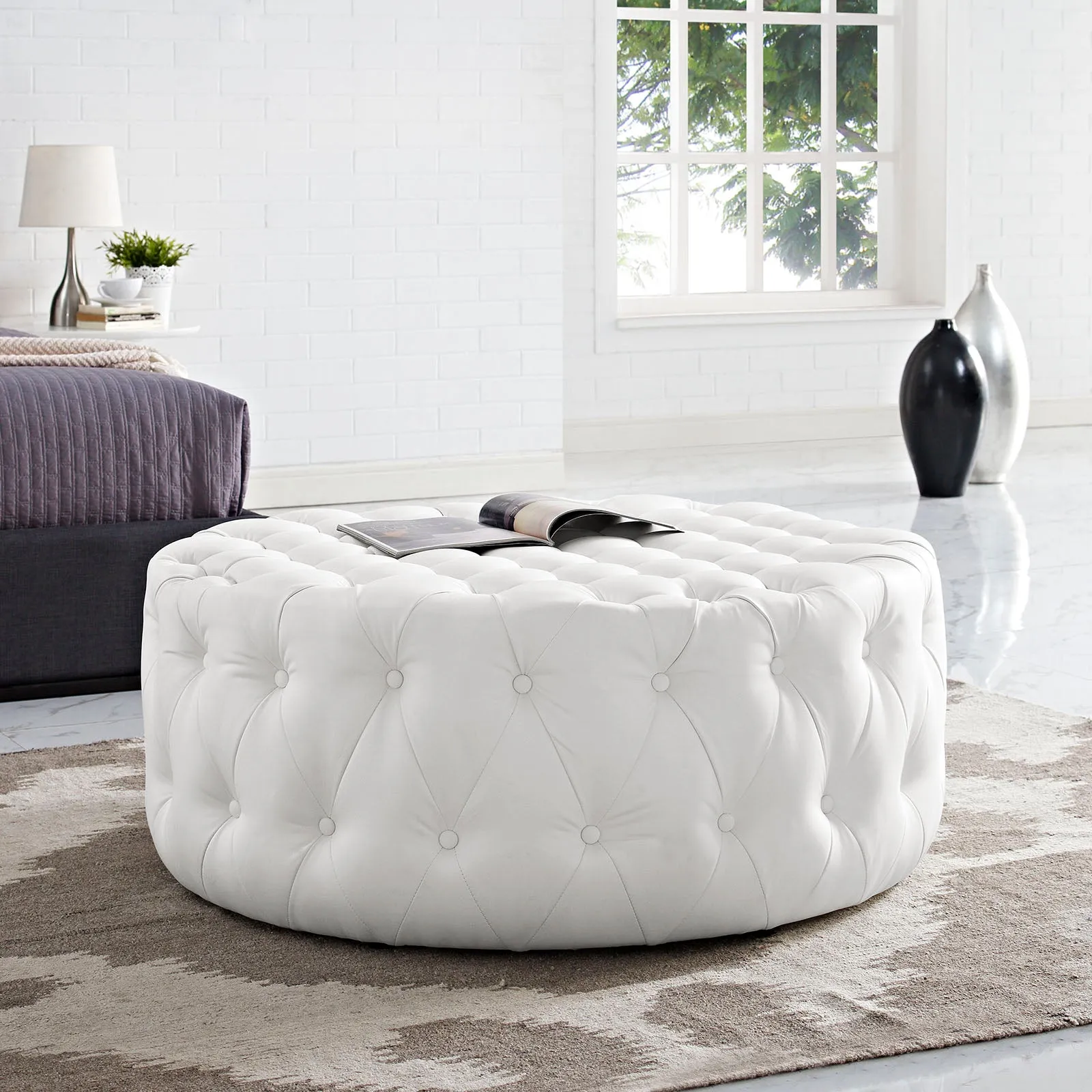 Amour Upholstered Vinyl Ottoman by Modway