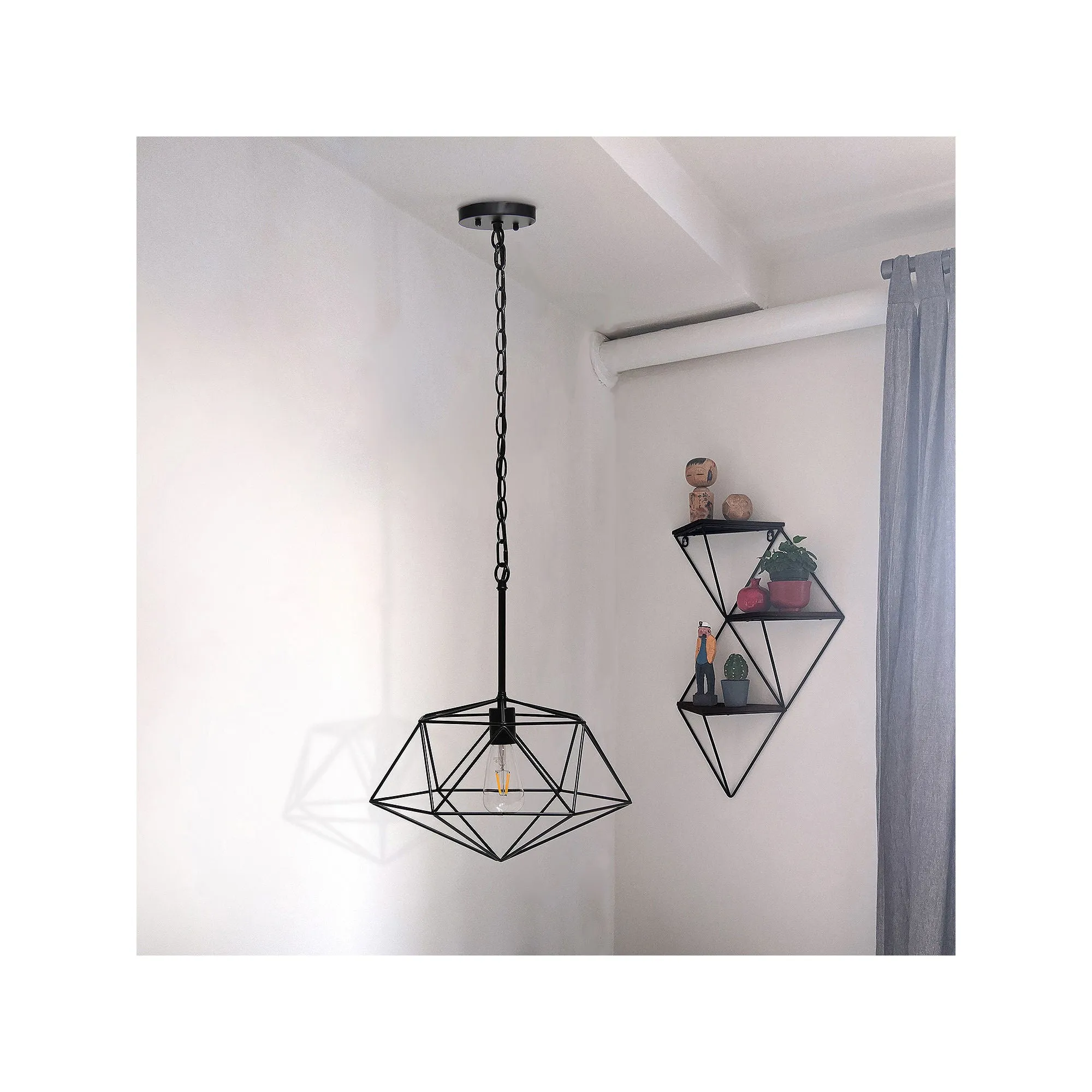 Asstd National Brand 1-Light 16" Modern Metal Wire Paragon Hanging Ceiling Fixture Pendant Light LHP-3003-BK - BLACK ONE SIZE