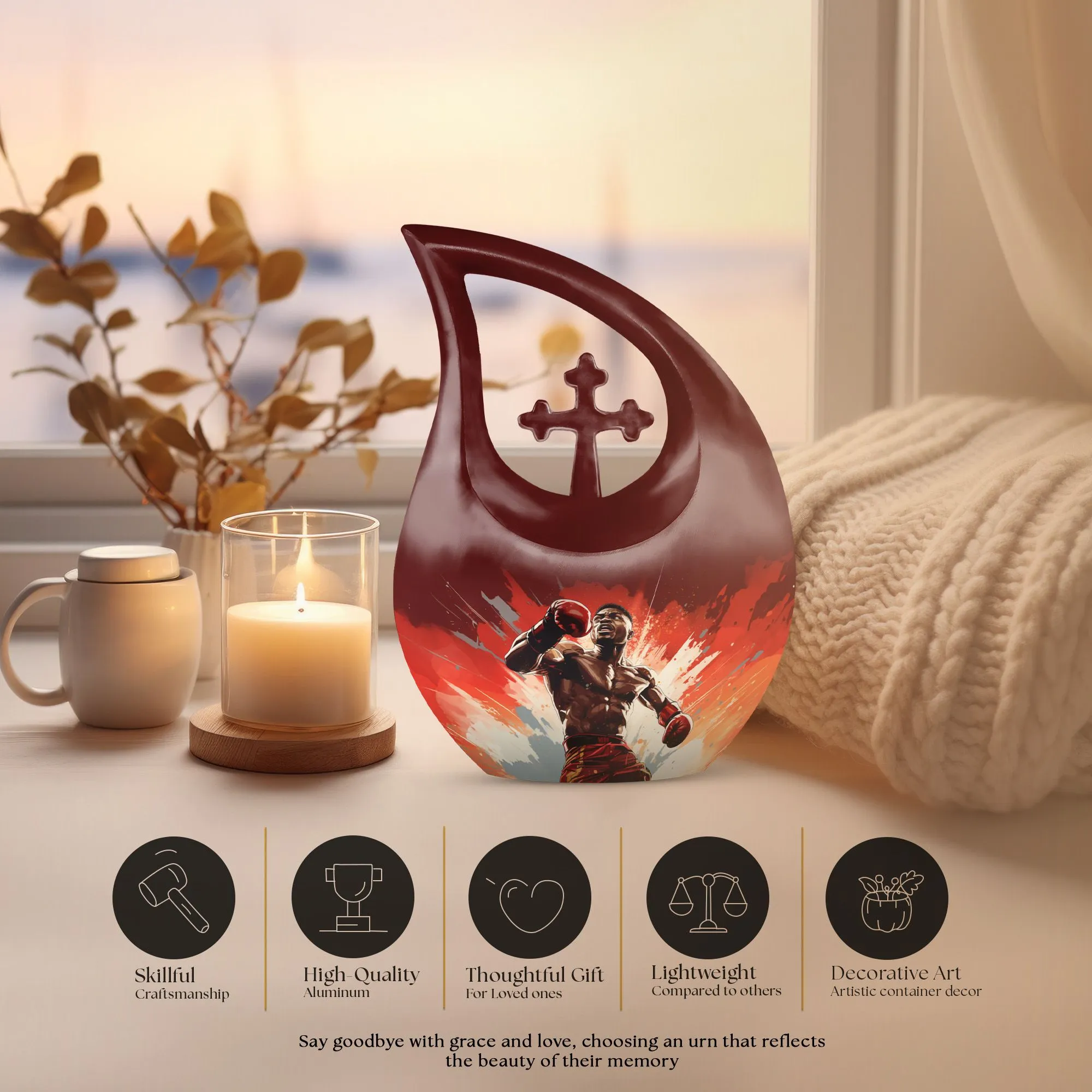 Cross Drop Boxing Urn-Memorable Keepsake Urn for Ashes
