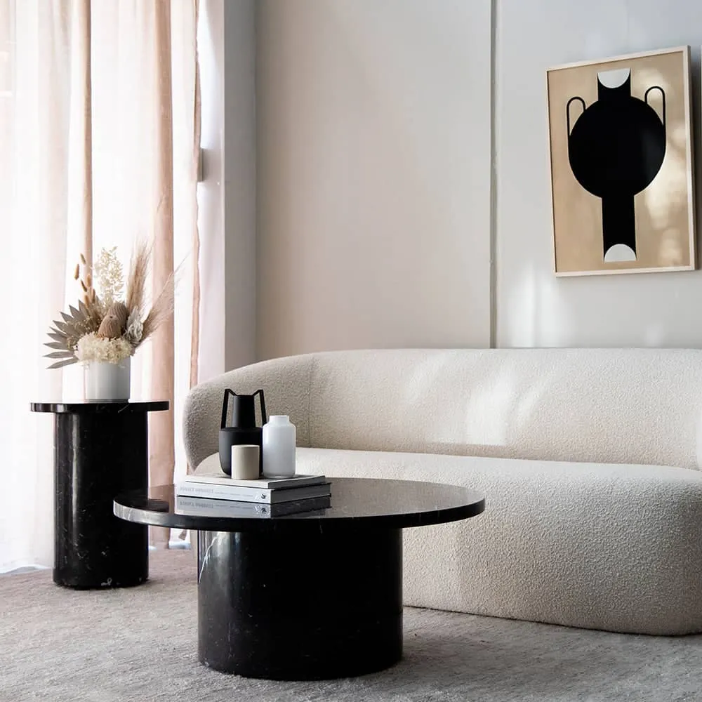Curve Marble Side Table - Black Marble