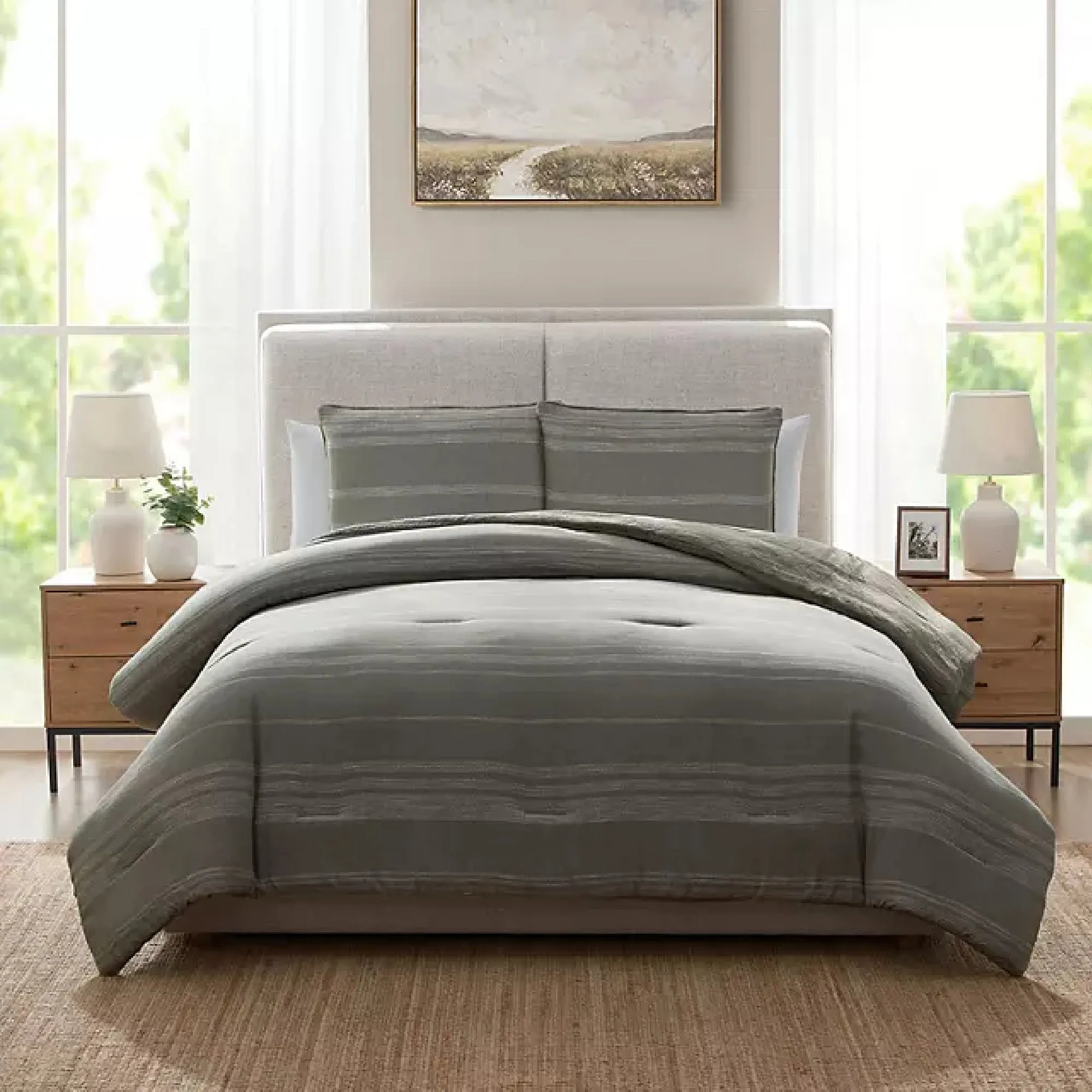 details by Becki Owens Pick Stitch Stripe 3-Piece Comforter Set, green KING