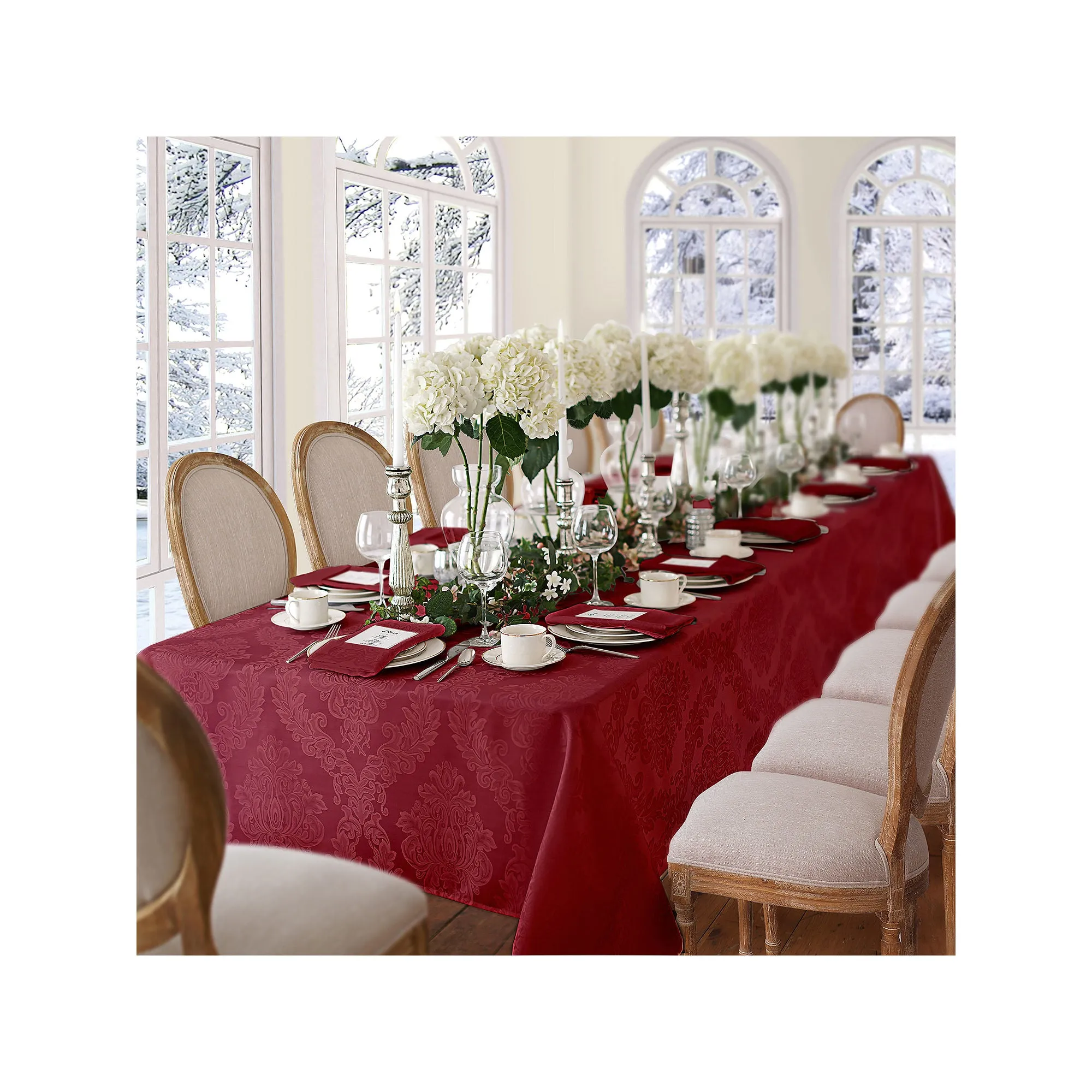 Elrene Home Fashions Barcelona Jacquard Damask Tablecloth - BURGUNDY ONE SIZE
