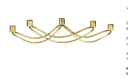 GOLD STAINLESS STEEL 5 CANDLE CANDELABRA, 18" X 5" X 4"