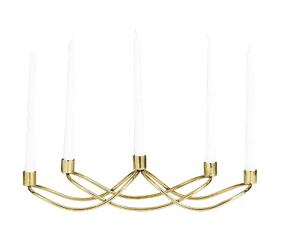 GOLD STAINLESS STEEL 5 CANDLE CANDELABRA, 18" X 5" X 4"