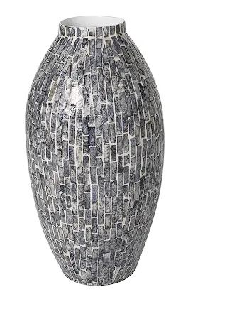 GRAY MOTHER OF PEARL HANDMADE MOSAIC INSPIRED VASE, 8" X 8" X 15"