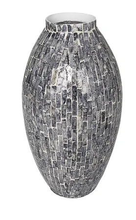 GRAY MOTHER OF PEARL HANDMADE MOSAIC INSPIRED VASE, 8" X 8" X 15"