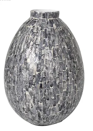 GRAY MOTHER OF PEARL HANDMADE MOSAIC INSPIRED VASE, 9" X 9" X 12"