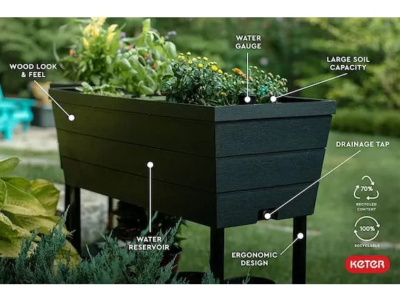 Keter Urban Bloomer Raised Planter Bed 48L Charcoal