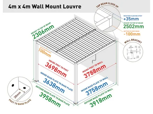Louvre Roof System Wall Mount 4m x 4m Charcoal