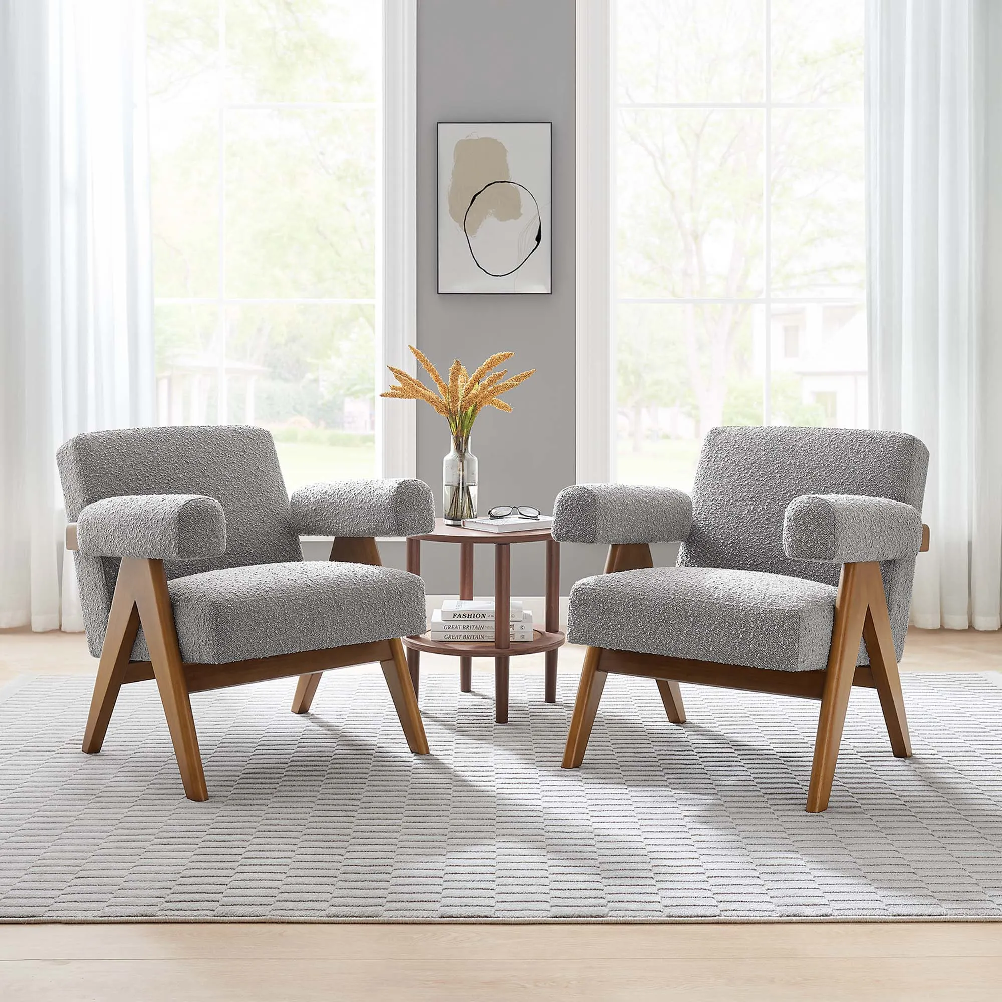 Lyra Boucle Fabric Armchair - Set of 2 by Modway