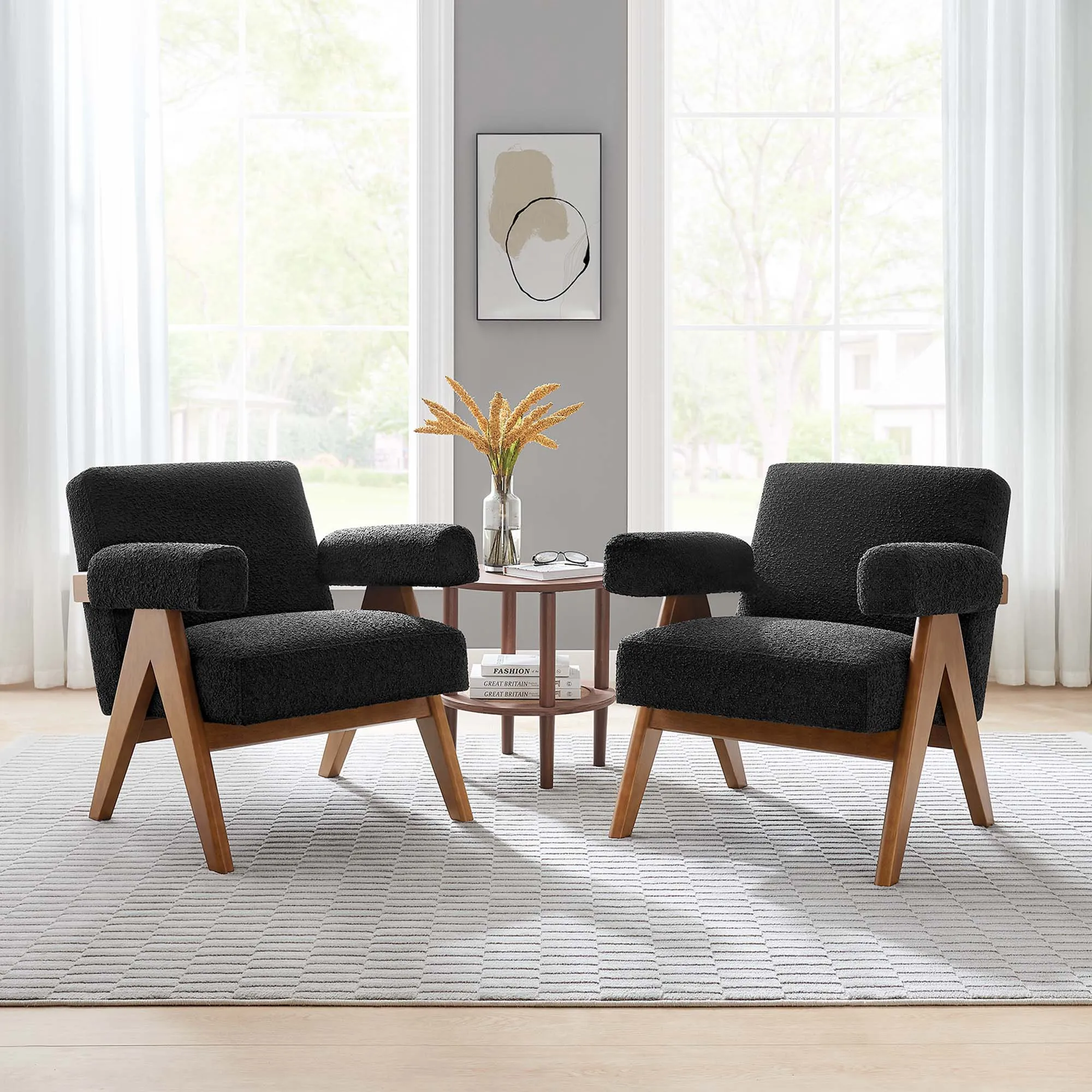 Lyra Boucle Fabric Armchair - Set of 2 by Modway
