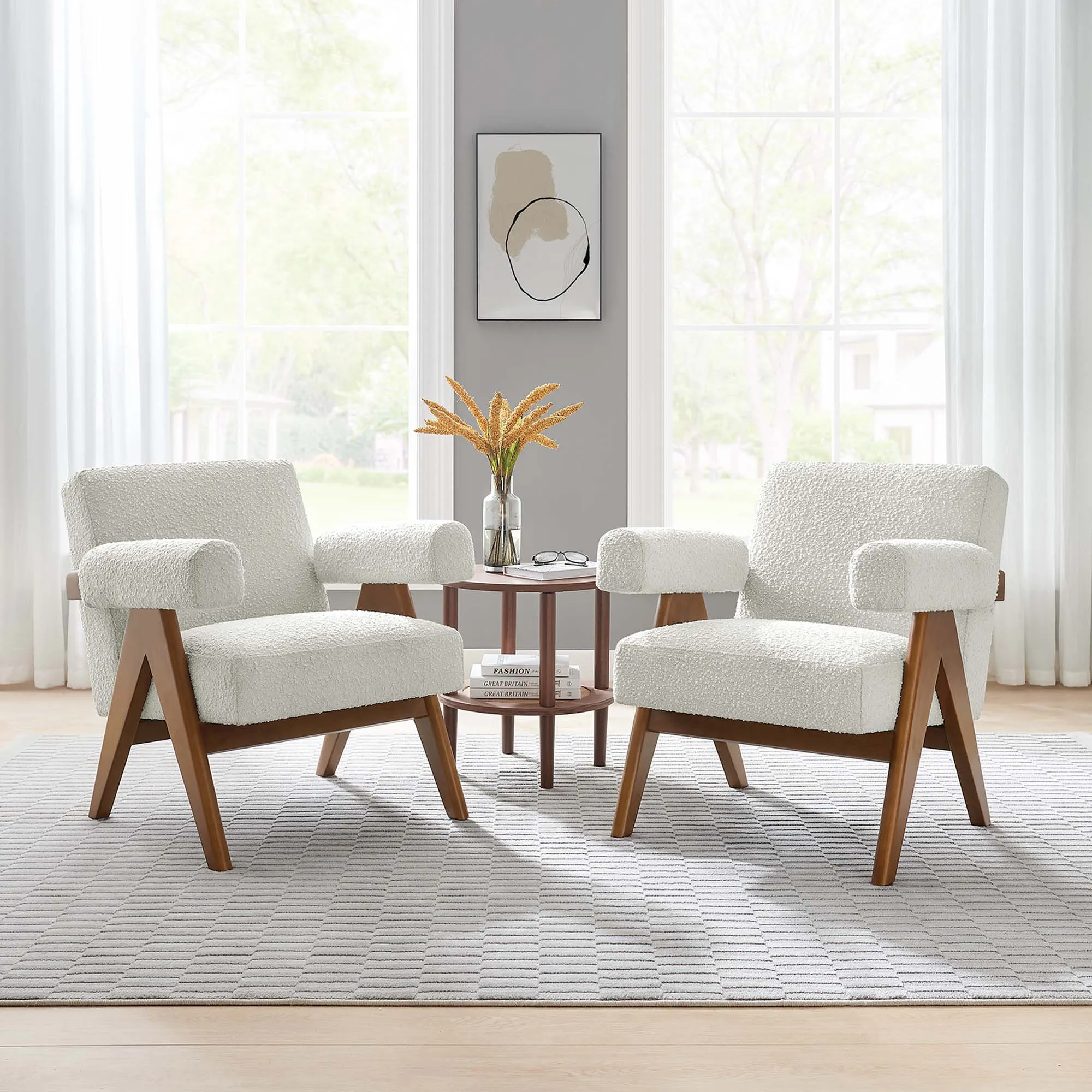 Lyra Boucle Fabric Armchair - Set of 2 by Modway