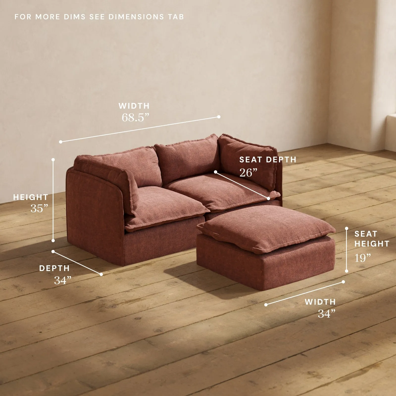 Modular Performance 2-Seater   Ottoman in Chestnut | Deluxe Blend