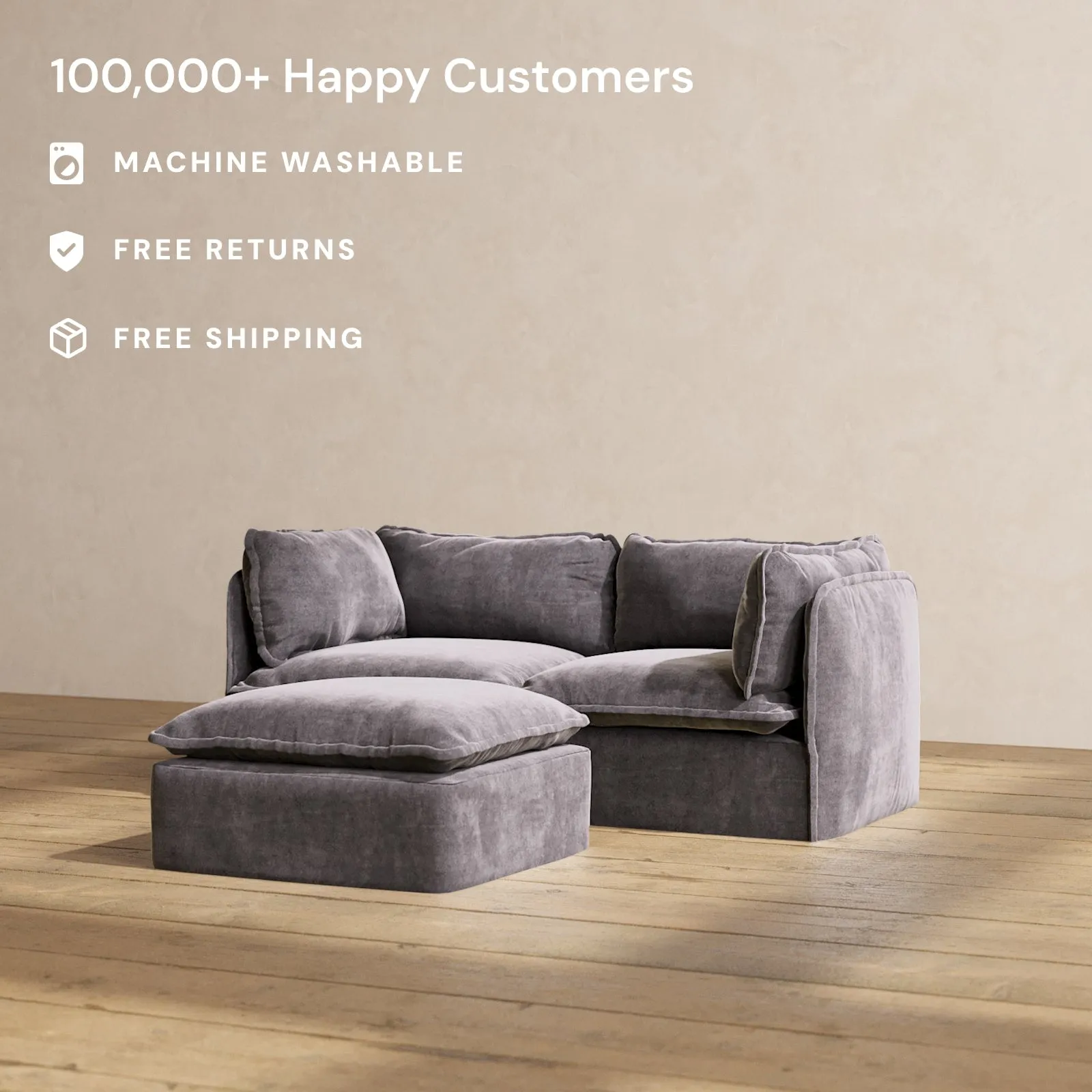 Modular Performance 2-Seater   Ottoman in Cinder | Deluxe Blend