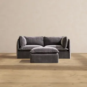Modular Performance 2-Seater   Ottoman in Cinder | Deluxe Blend