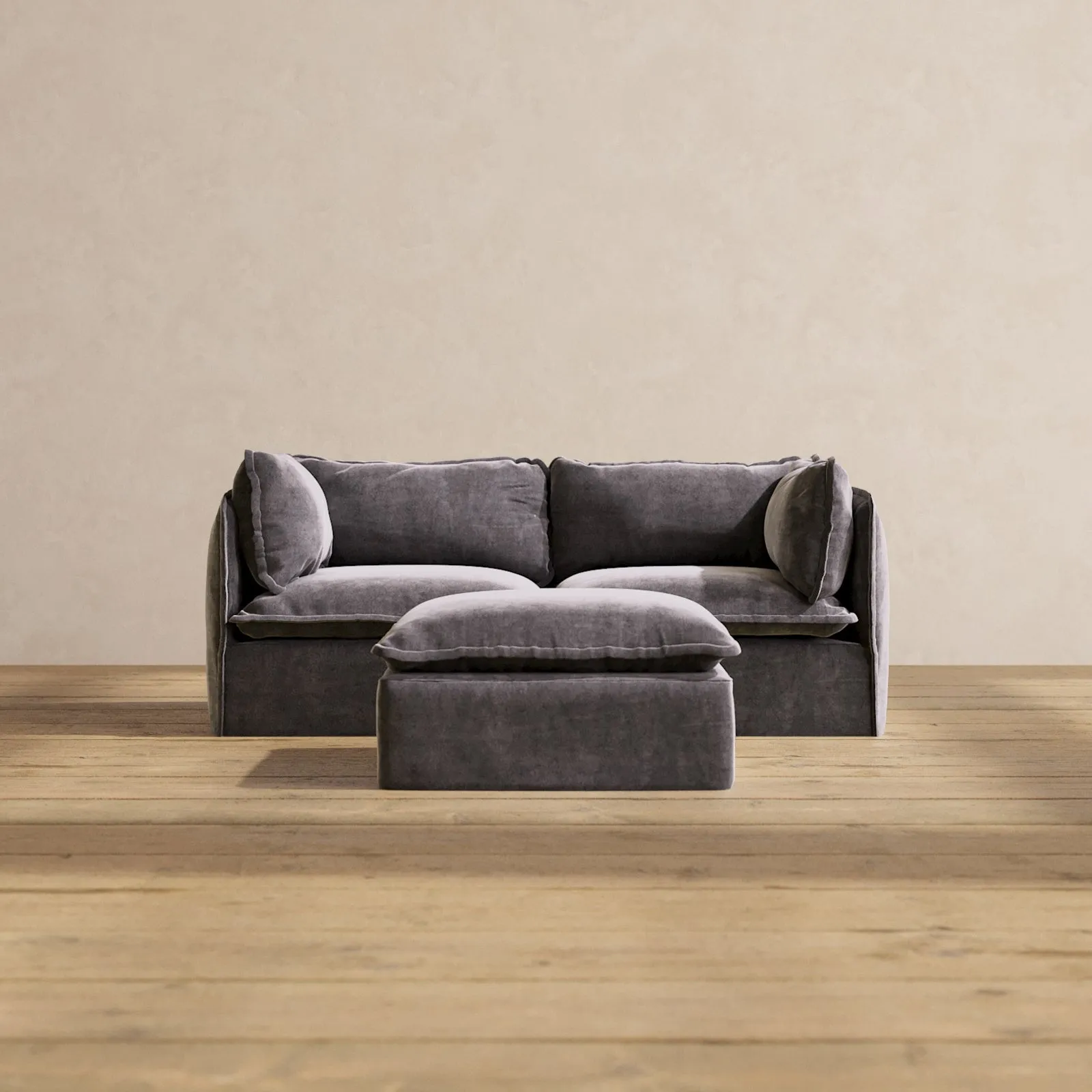 Modular Performance 2-Seater   Ottoman in Cinder | Deluxe Blend