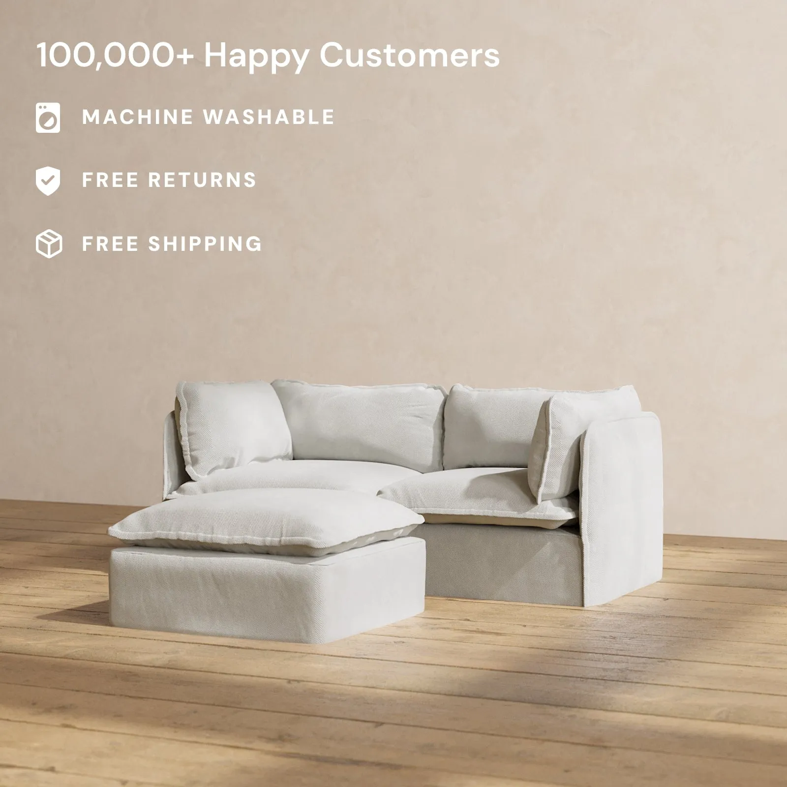 Modular Performance 2-Seater   Ottoman in Cloud | Deluxe Blend