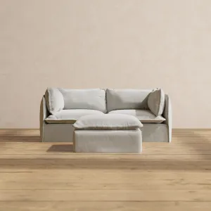 Modular Performance 2-Seater   Ottoman in Cloud | Deluxe Blend