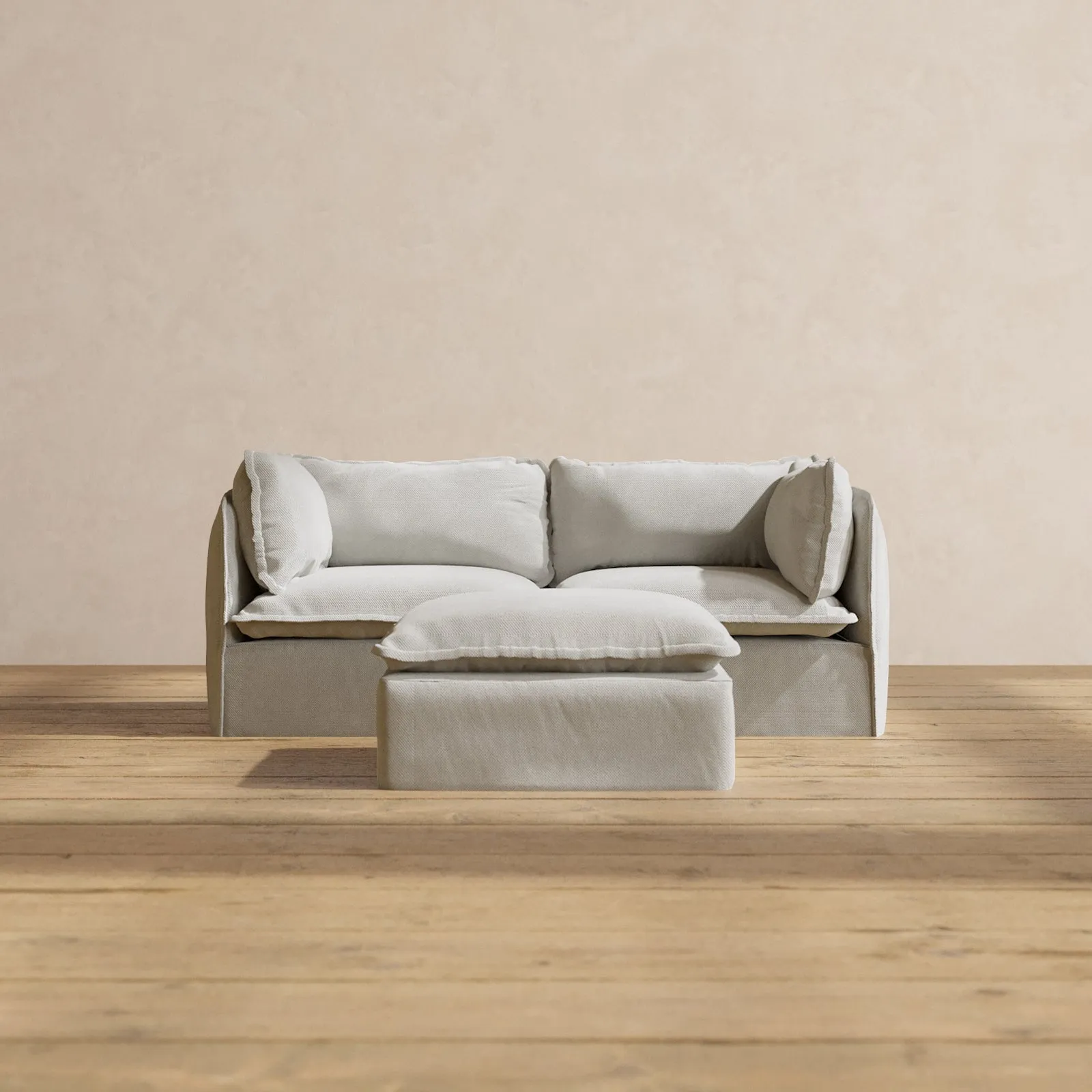 Modular Performance 2-Seater   Ottoman in Cloud | Deluxe Blend