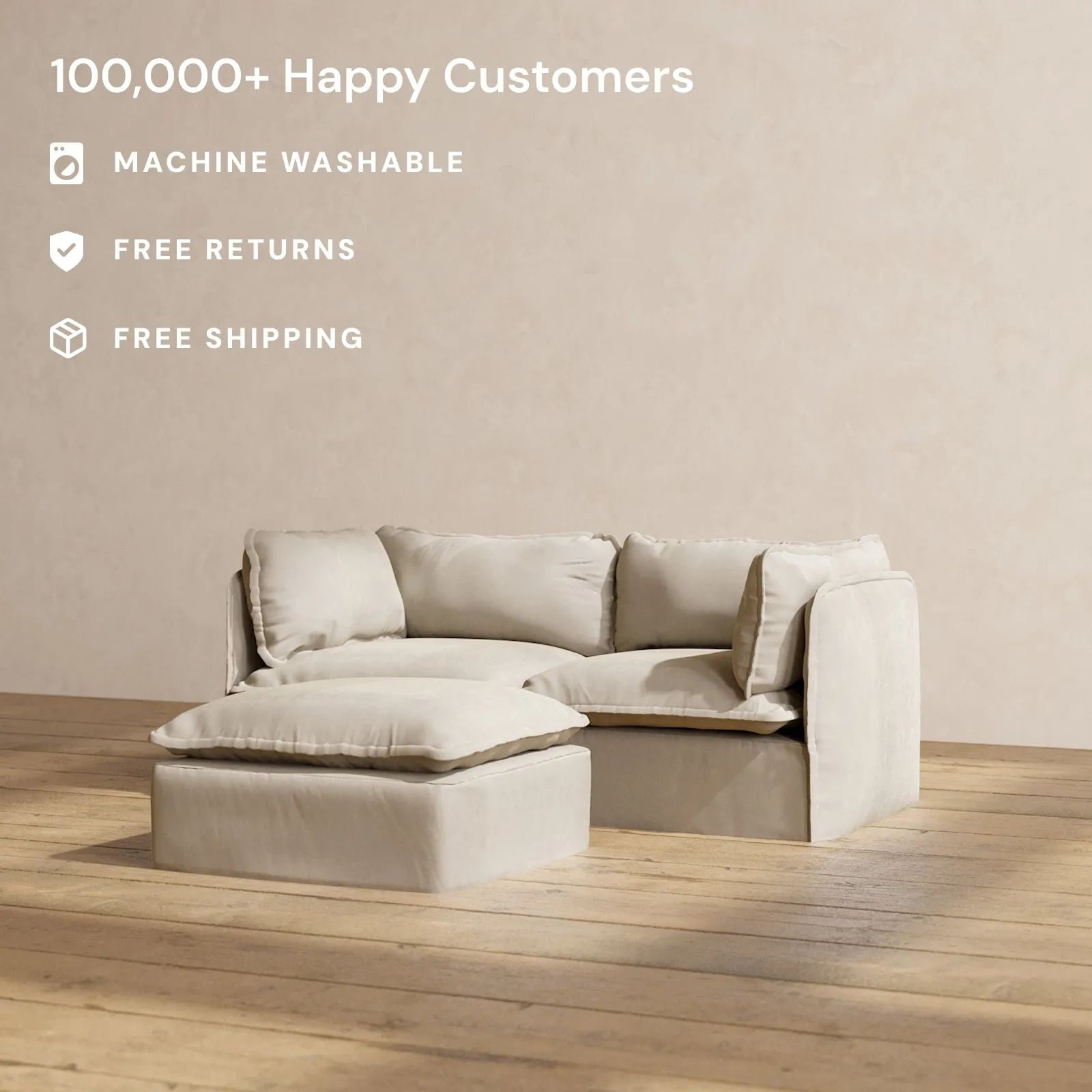 Modular Performance 2-Seater   Ottoman in Dune | Deluxe Blend
