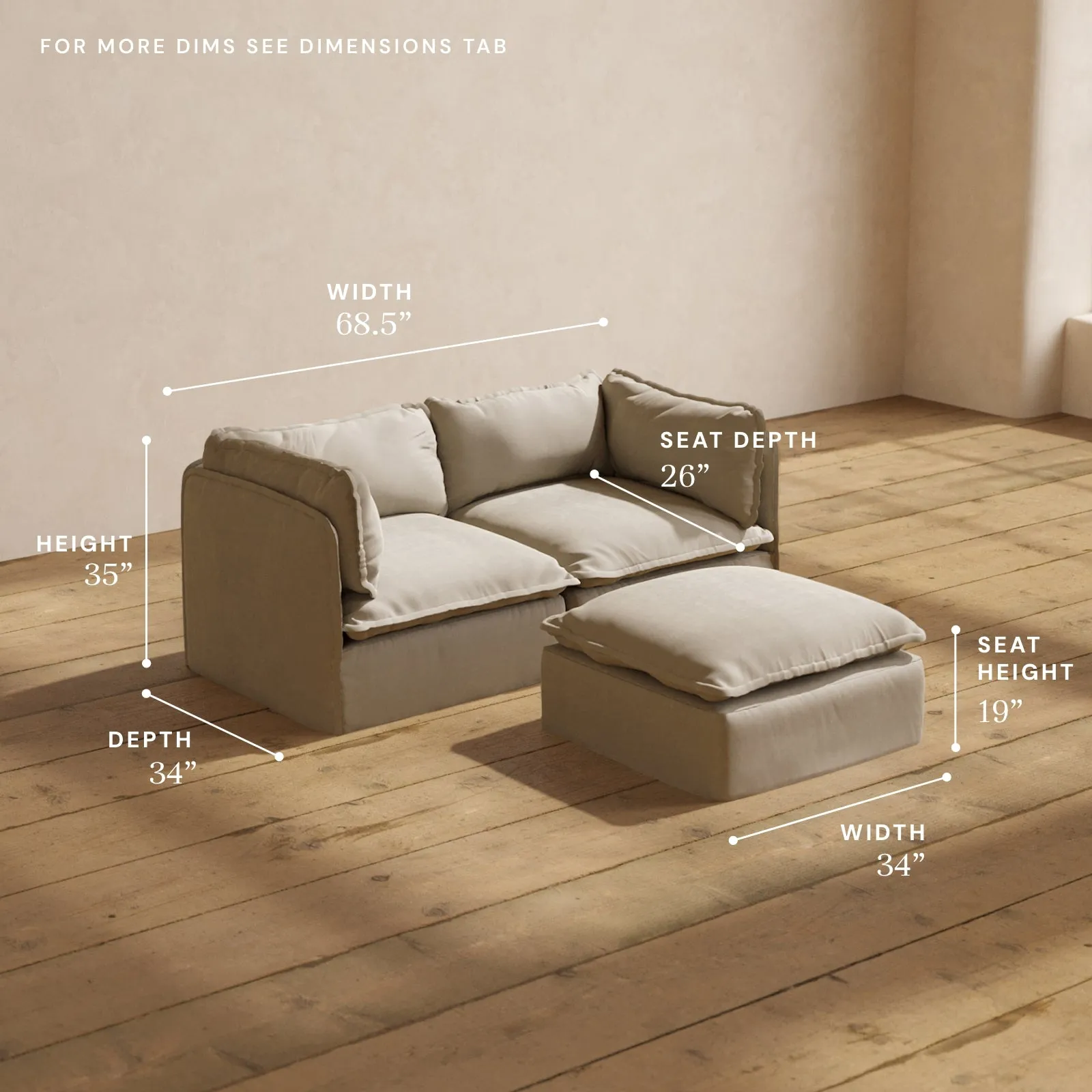 Modular Performance 2-Seater   Ottoman in Dune | Deluxe Blend