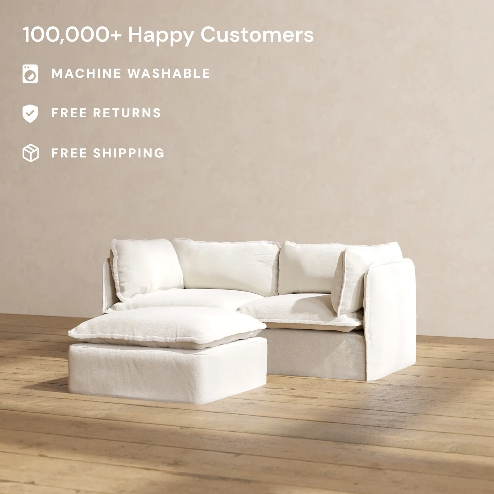 Modular Performance 2-Seater   Ottoman in Flour | Deluxe Blend