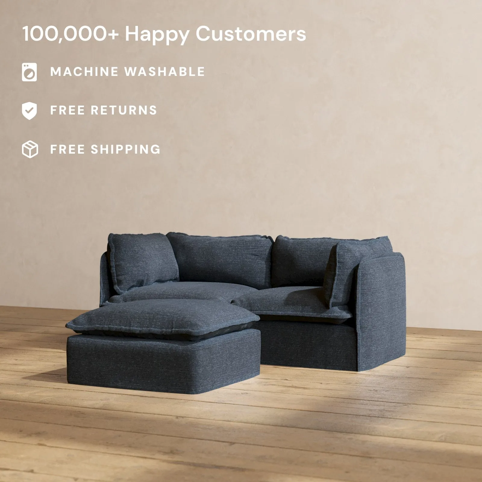 Modular Performance 2-Seater   Ottoman in Indigo | Deluxe Blend