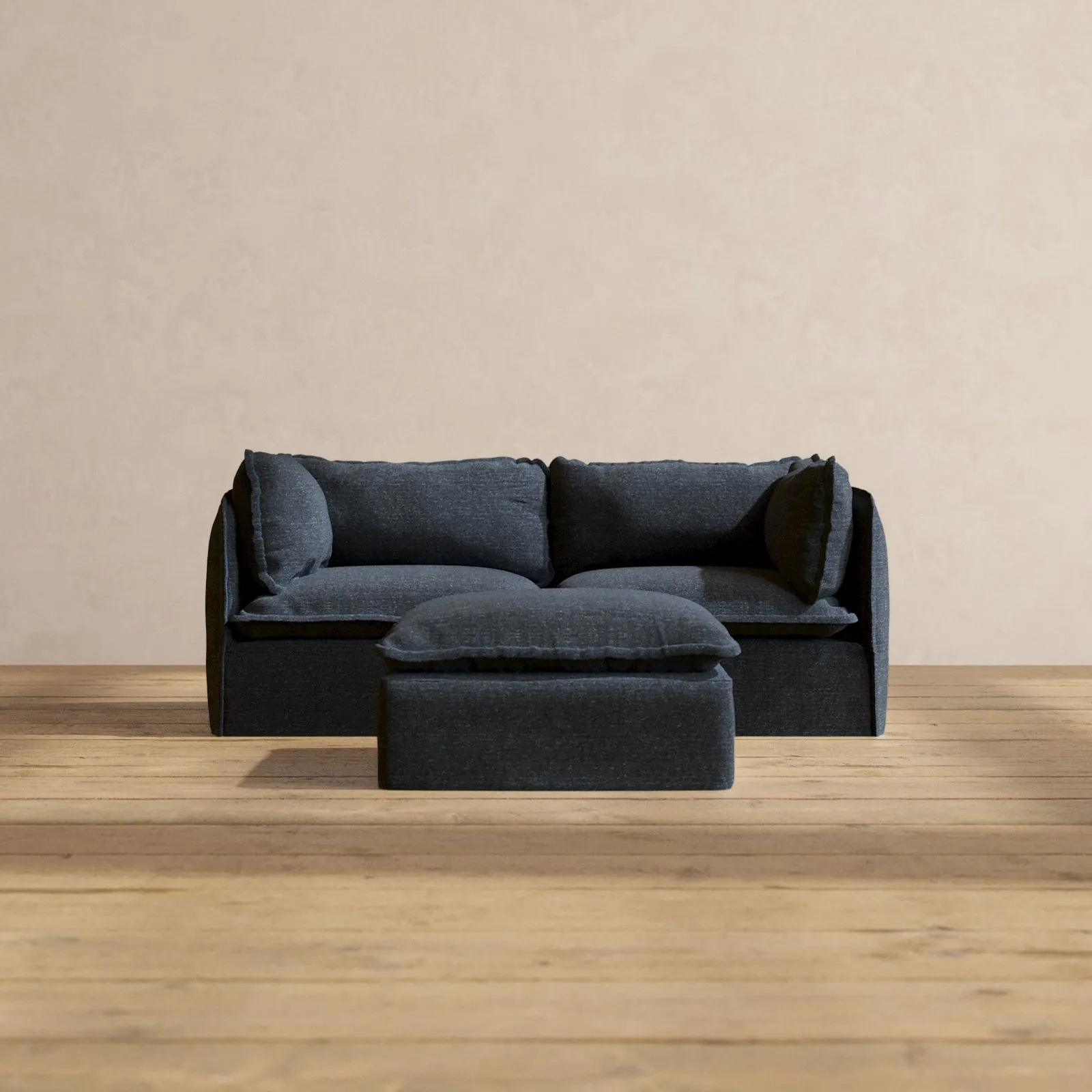 Modular Performance 2-Seater   Ottoman in Indigo | Deluxe Blend