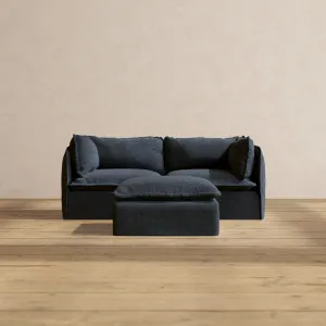 Modular Performance 2-Seater   Ottoman in Indigo | Deluxe Blend