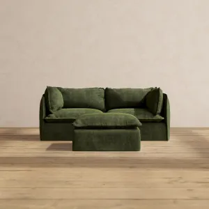 Modular Performance 2-Seater   Ottoman in Olive | Deluxe Blend