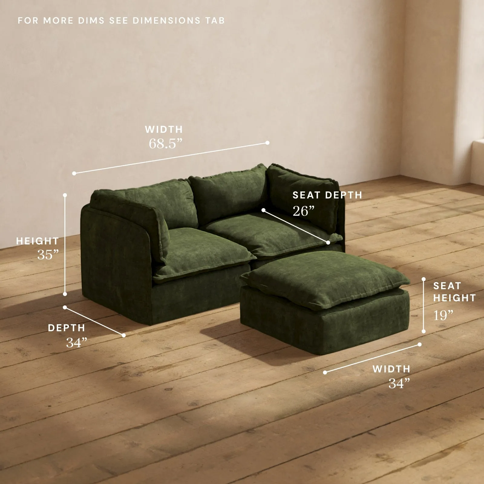 Modular Performance 2-Seater   Ottoman in Olive | Deluxe Blend