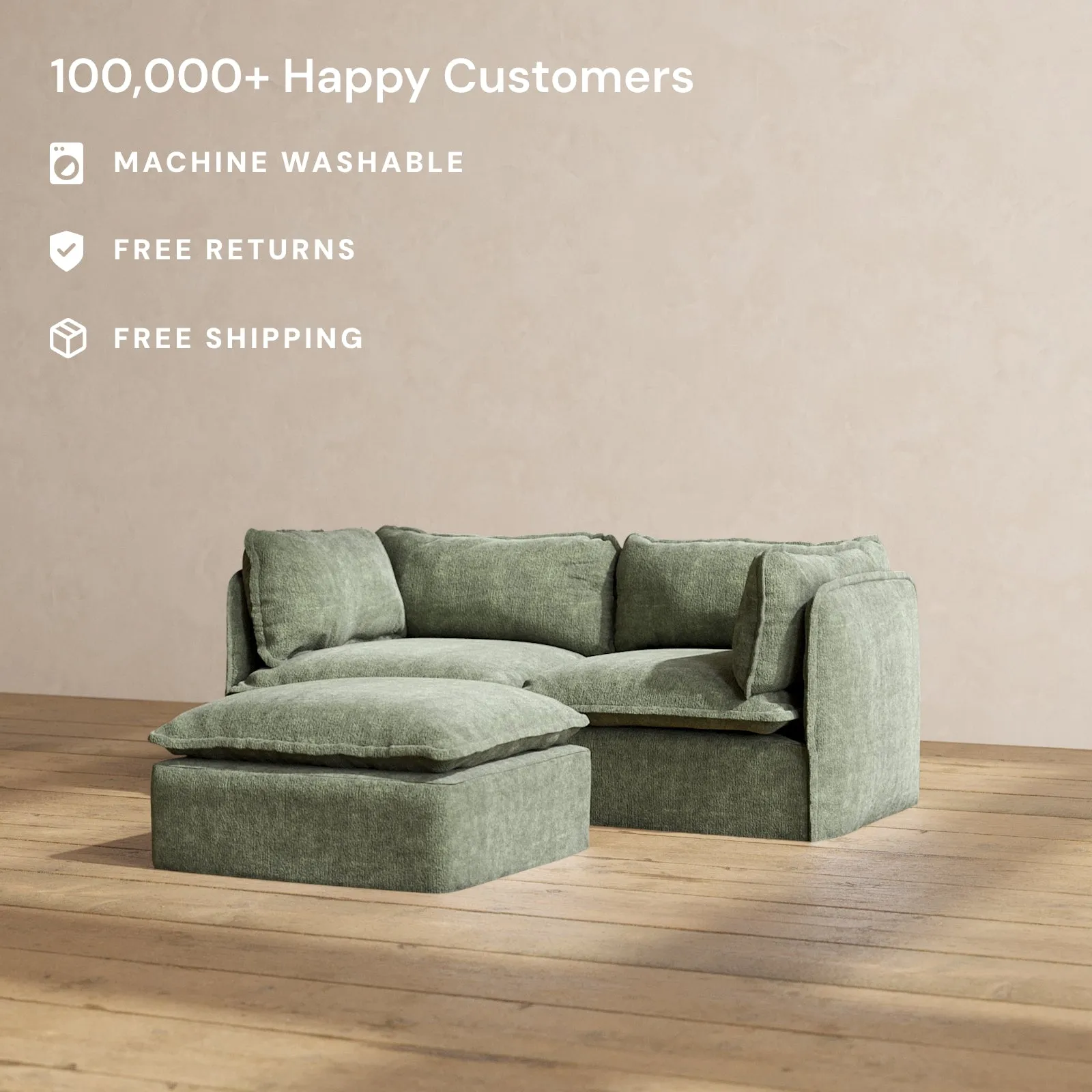 Modular Performance 2-Seater   Ottoman in Willow | Deluxe Blend
