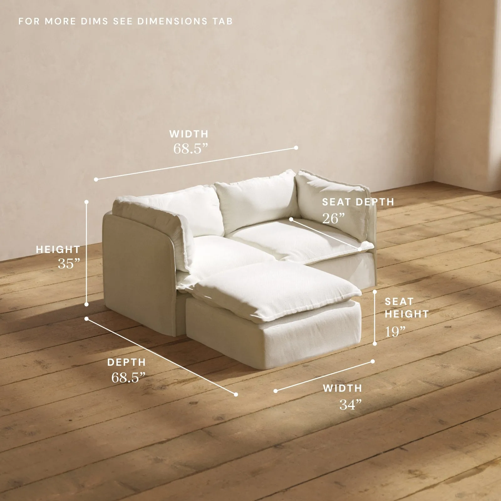 Modular Performance 2-Seater Sectional in Eggshell | Relaxed Blend