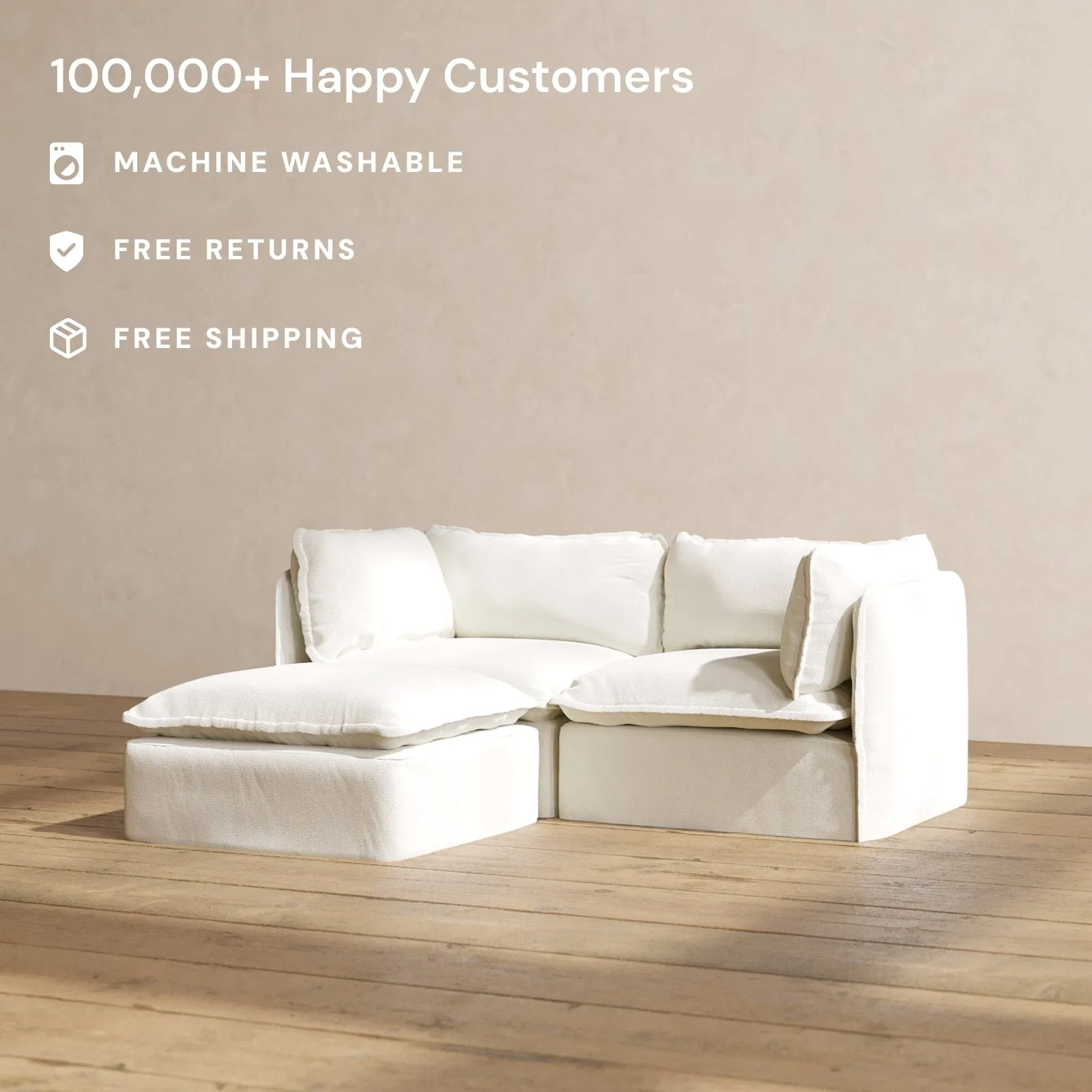 Modular Performance 2-Seater Sectional in Eggshell | Relaxed Blend