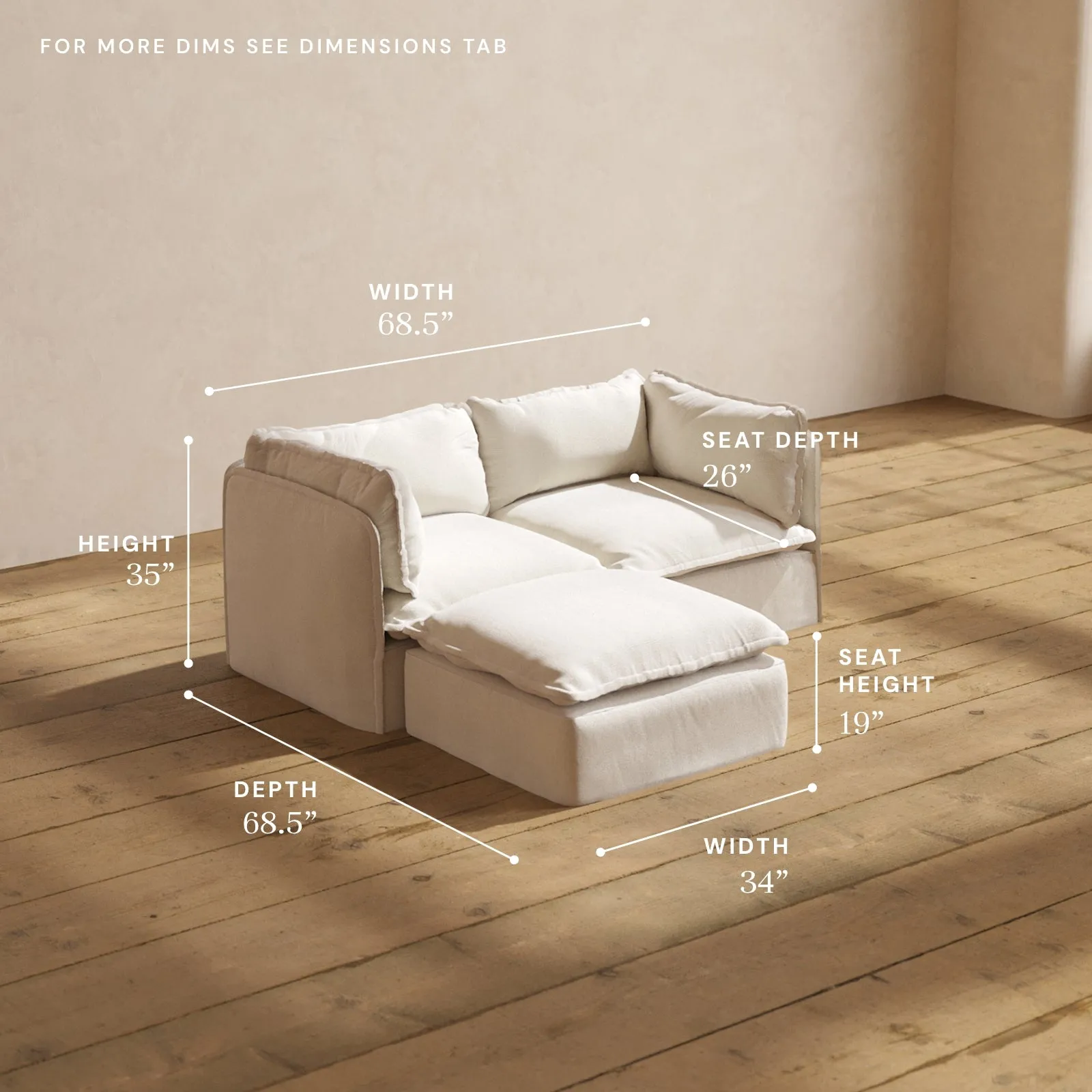 Modular Performance 2-Seater Sectional in Flour | Deluxe Blend