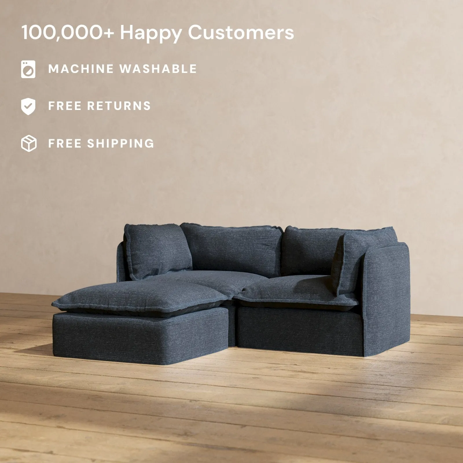 Modular Performance 2-Seater Sectional in Indigo | Relaxed Blend