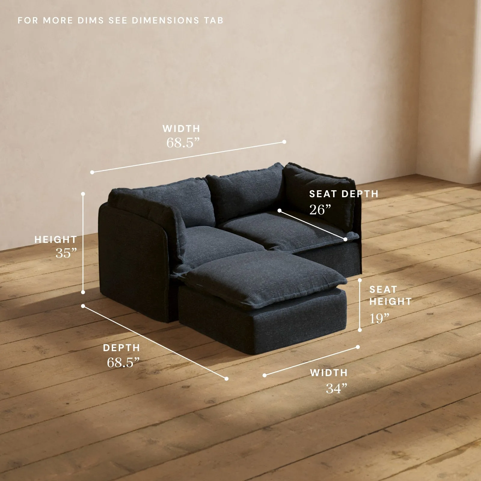 Modular Performance 2-Seater Sectional in Indigo | Relaxed Blend