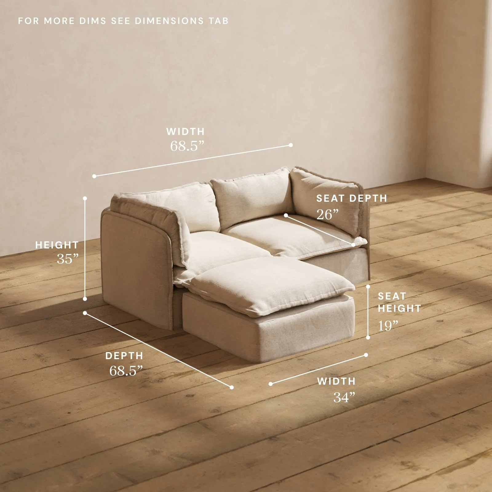 Modular Performance 2-Seater Sectional in Oat | Relaxed Blend