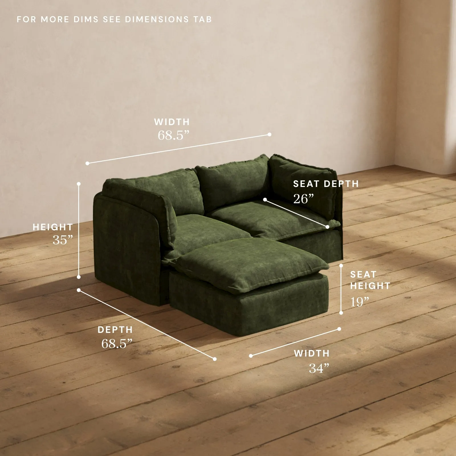Modular Performance 2-Seater Sectional in Olive | Deluxe Blend