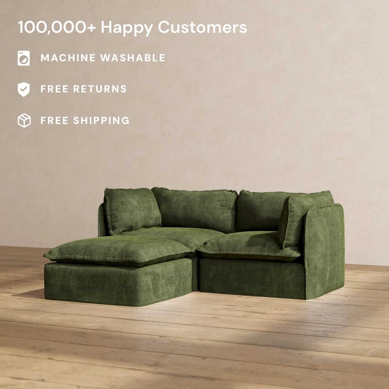 Modular Performance 2-Seater Sectional in Olive | Deluxe Blend