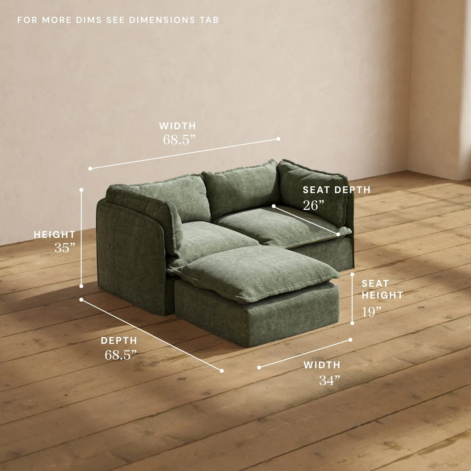 Modular Performance 2-Seater Sectional in Willow | Deluxe Blend