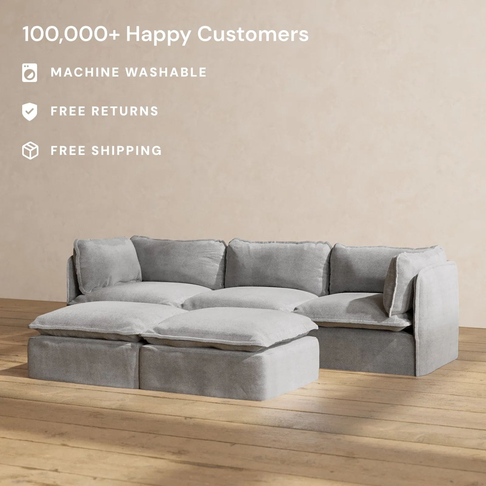 Modular Performance 3-Seater   Bench Ottoman in Ash | Deluxe Blend