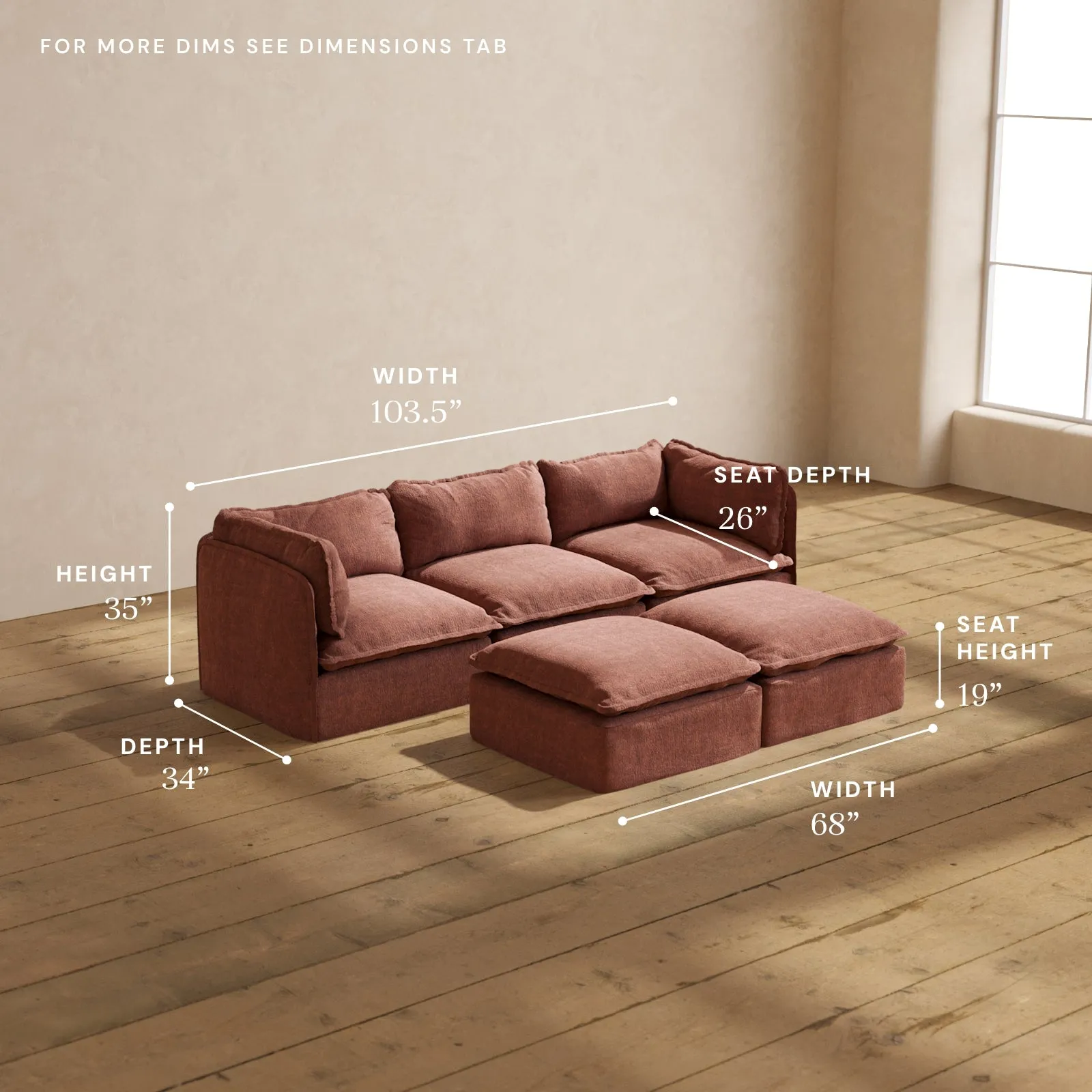 Modular Performance 3-Seater   Bench Ottoman in Chestnut | Deluxe Blend
