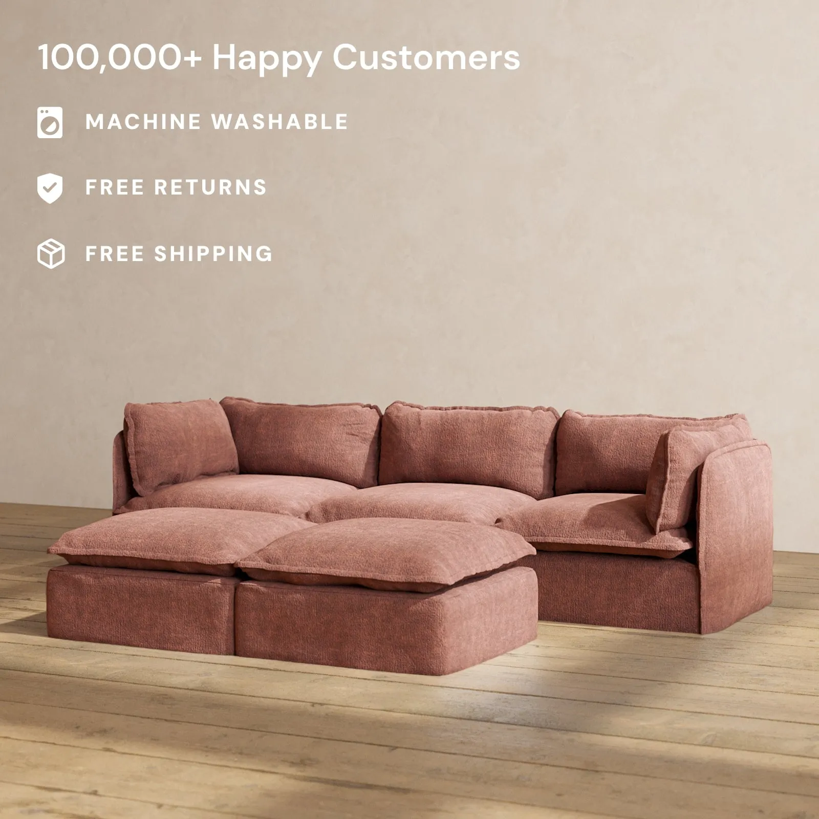 Modular Performance 3-Seater   Bench Ottoman in Chestnut | Deluxe Blend
