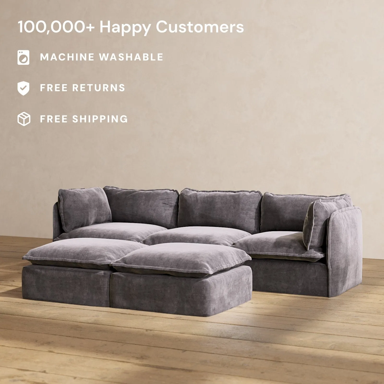 Modular Performance 3-Seater   Bench Ottoman in Cinder | Deluxe Blend