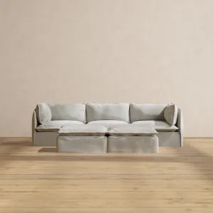 Modular Performance 3-Seater   Bench Ottoman in Cloud | Deluxe Blend