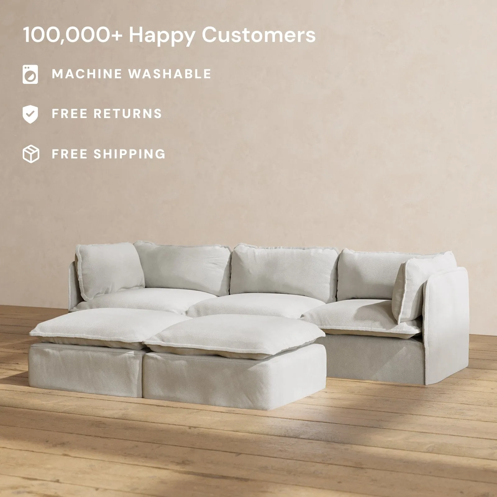 Modular Performance 3-Seater   Bench Ottoman in Cloud | Relaxed Blend