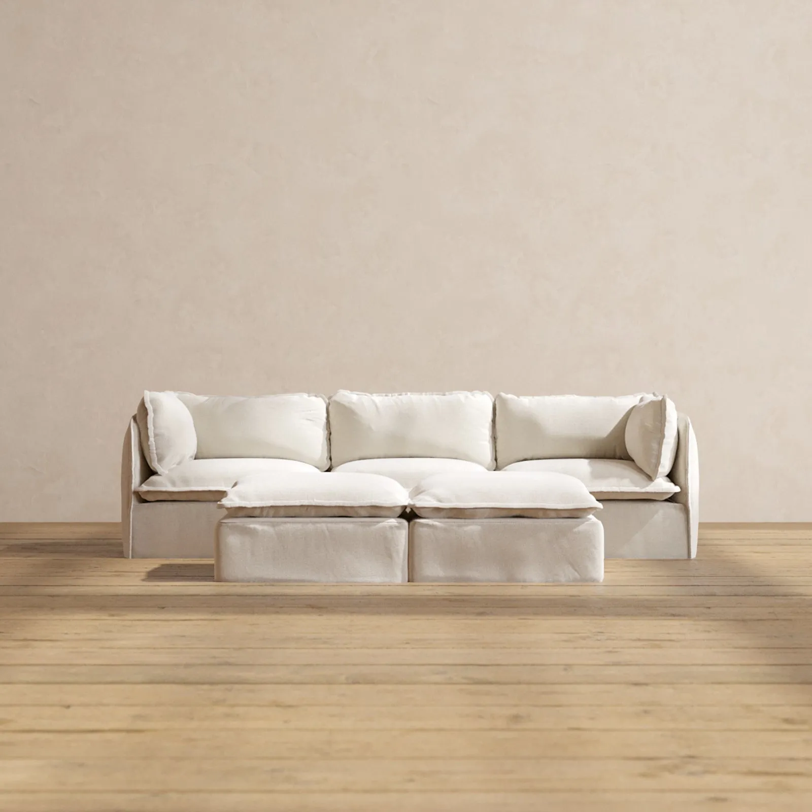 Modular Performance 3-Seater   Bench Ottoman in Flour | Relaxed Blend