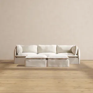 Modular Performance 3-Seater   Bench Ottoman in Flour | Relaxed Blend