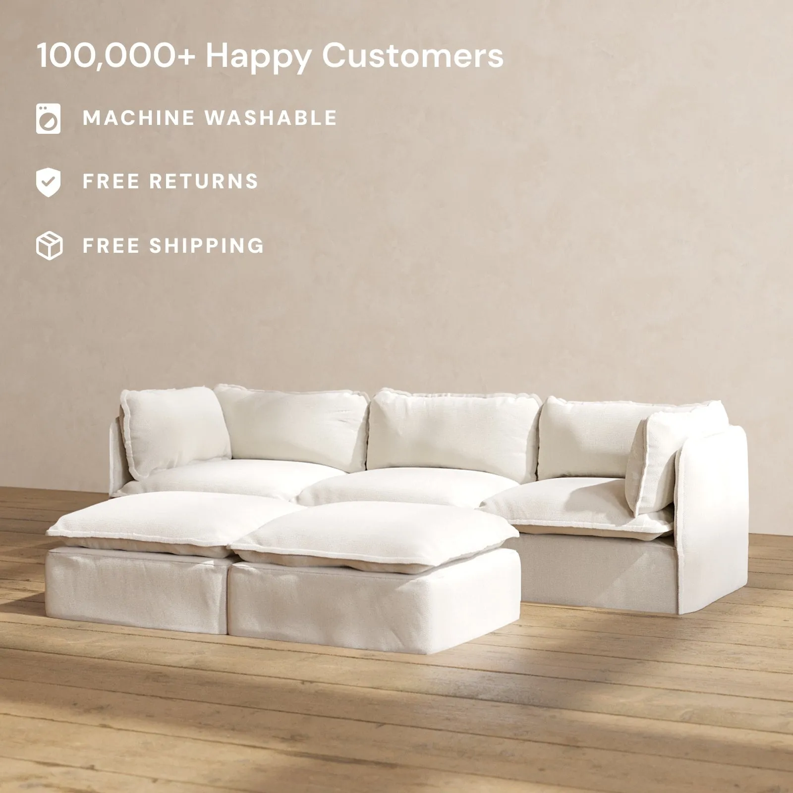 Modular Performance 3-Seater   Bench Ottoman in Flour | Relaxed Blend
